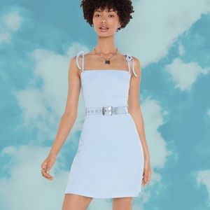 Baby Blue Ribbed Tie Sleeve Dress